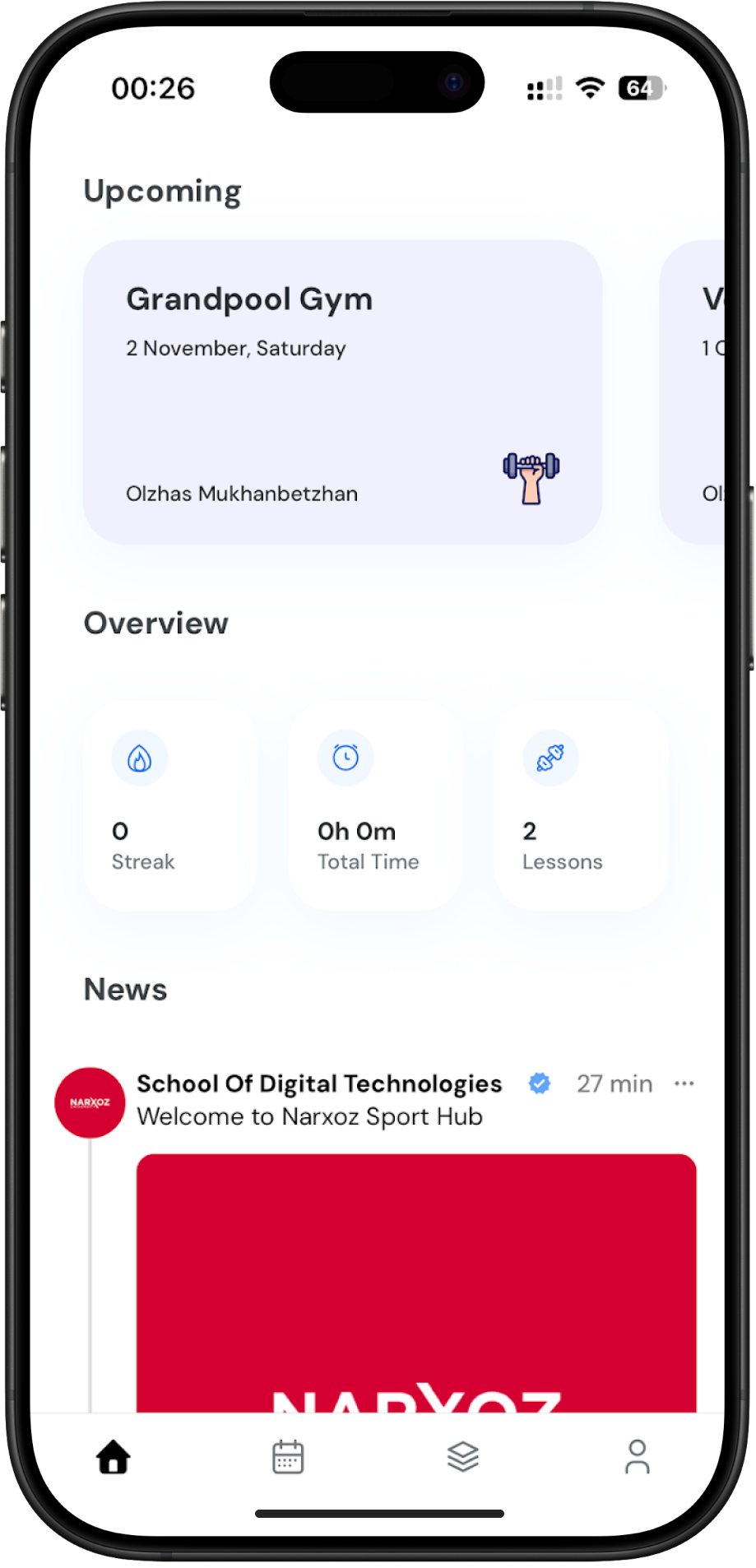 Mobile app for Narxoz University (Narxoz Sport Hub)